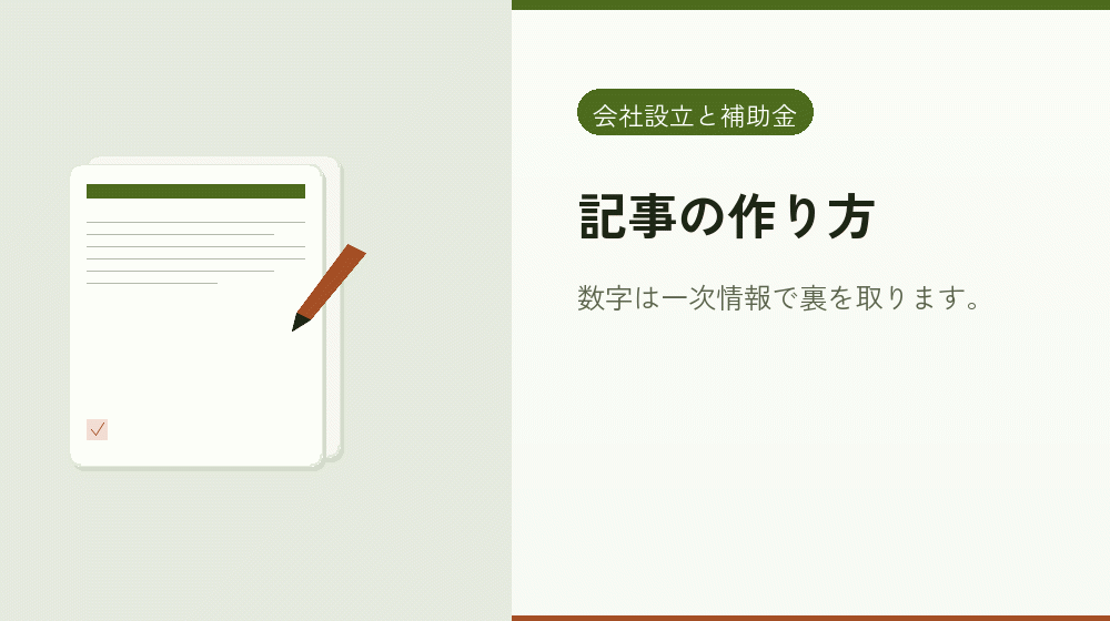 記事の作り方｜会社設立の補助金と支援