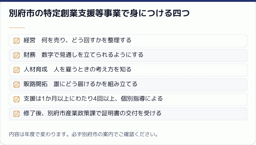 別府市の特定創業支援等事業で身につける四つ