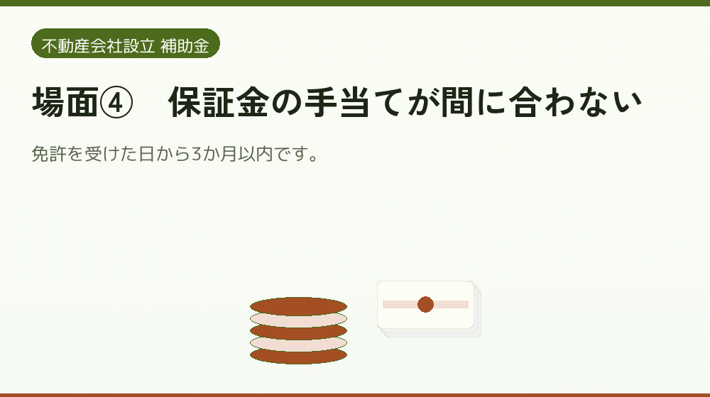 場面④｜保証金の手当てが間に合わない｜会社設立の補助金と支援
