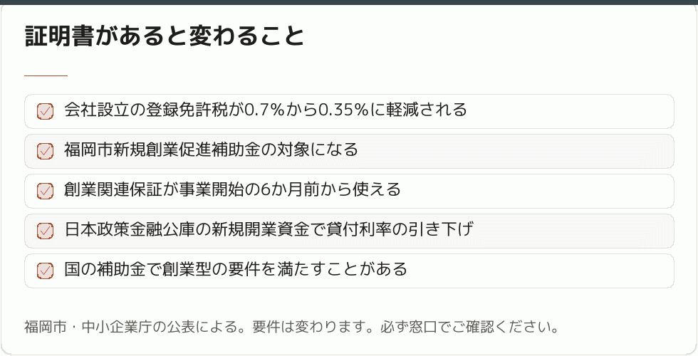 特定創業支援等事業の証明の効果