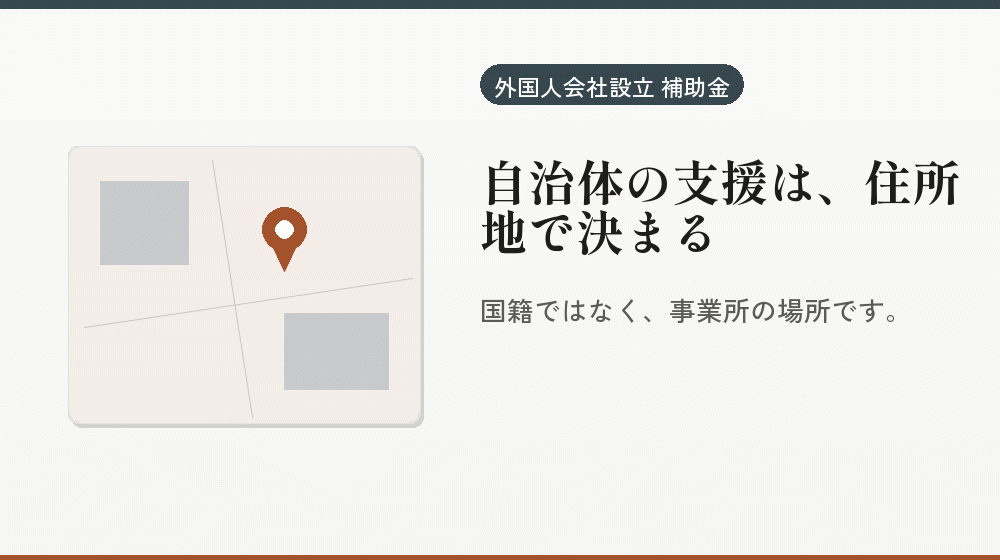 自治体の支援は、住所地で決まる|会社設立の補助金と支援