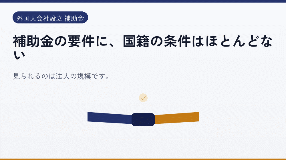 補助金の要件に、国籍の条件はほとんどない｜会社設立の補助金と支援