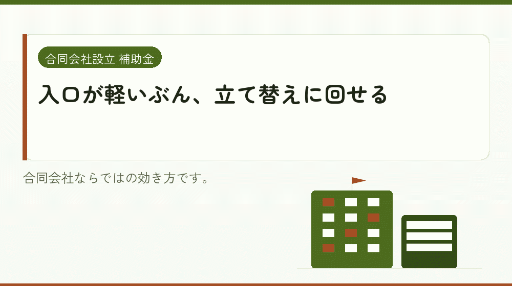入口が軽いぶん、立て替えに回せる｜会社設立の補助金と支援