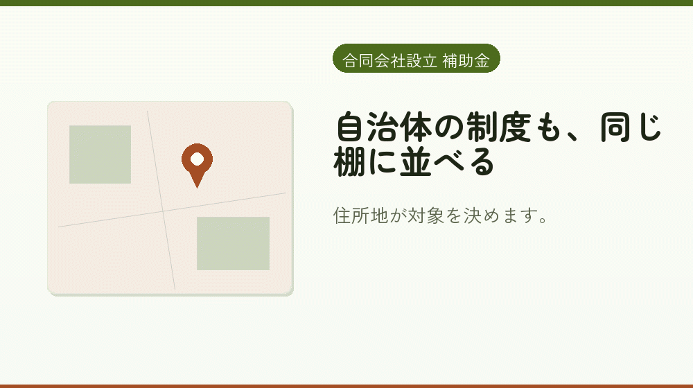 自治体の制度も、同じ棚に並べる｜会社設立の補助金と支援