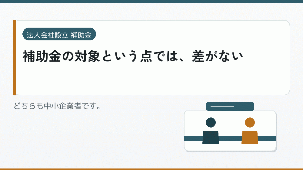 補助金の対象という点では、差がない|会社設立の補助金と支援