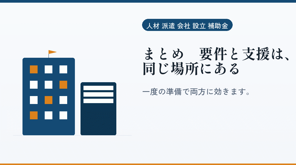 まとめ｜要件と支援は、同じ場所にある｜会社設立の補助金と支援