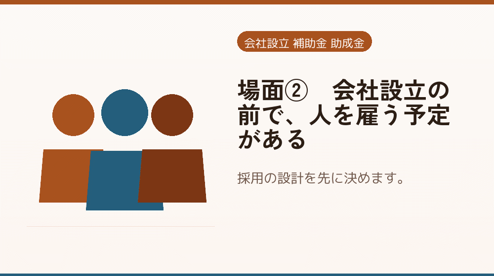 場面②｜会社設立の前で、人を雇う予定がある｜会社設立の補助金と支援