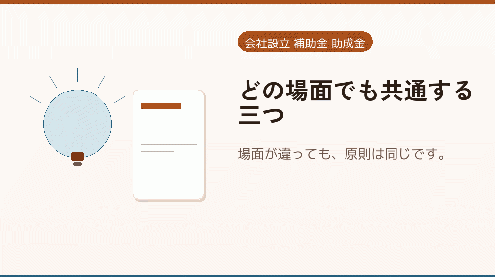 どの場面でも共通する三つ｜会社設立の補助金と支援