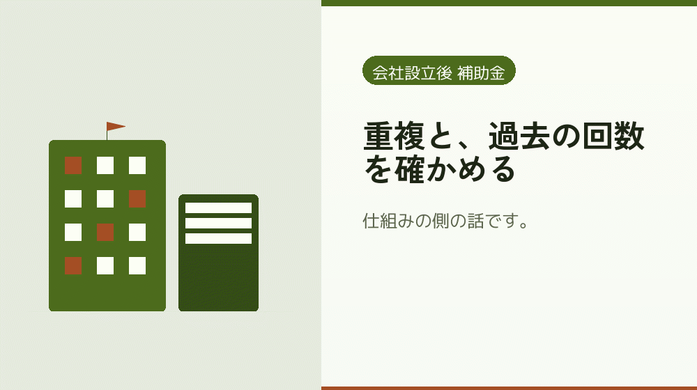 重複と、過去の回数を確かめる｜会社設立の補助金と支援