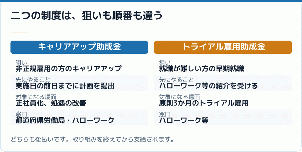 二つの制度は、狙いも順番も違う｜会社設立の補助金
