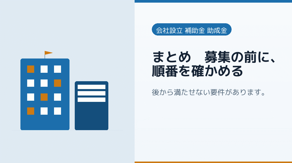 まとめ｜募集の前に、順番を確かめる｜会社設立の補助金と支援