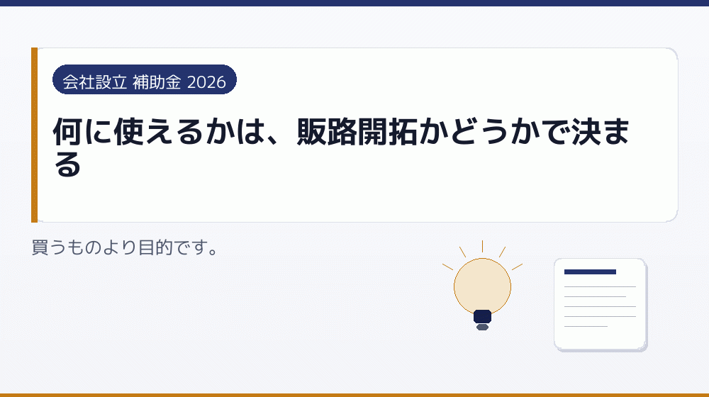 何に使えるかは、販路開拓かどうかで決まる｜会社設立の補助金と支援
