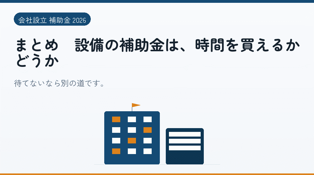 まとめ｜設備の補助金は、時間を買えるかどうか｜会社設立の補助金と支援