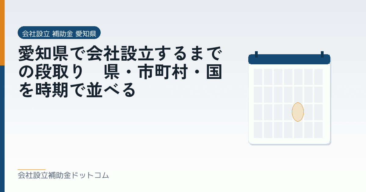 愛知県で会社設立するまでの段取り|県・市町村・国を時期で並べる|会社設立の補助金と支援の解説