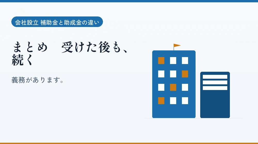 まとめ|受けた後も、続く|会社設立の補助金と支援