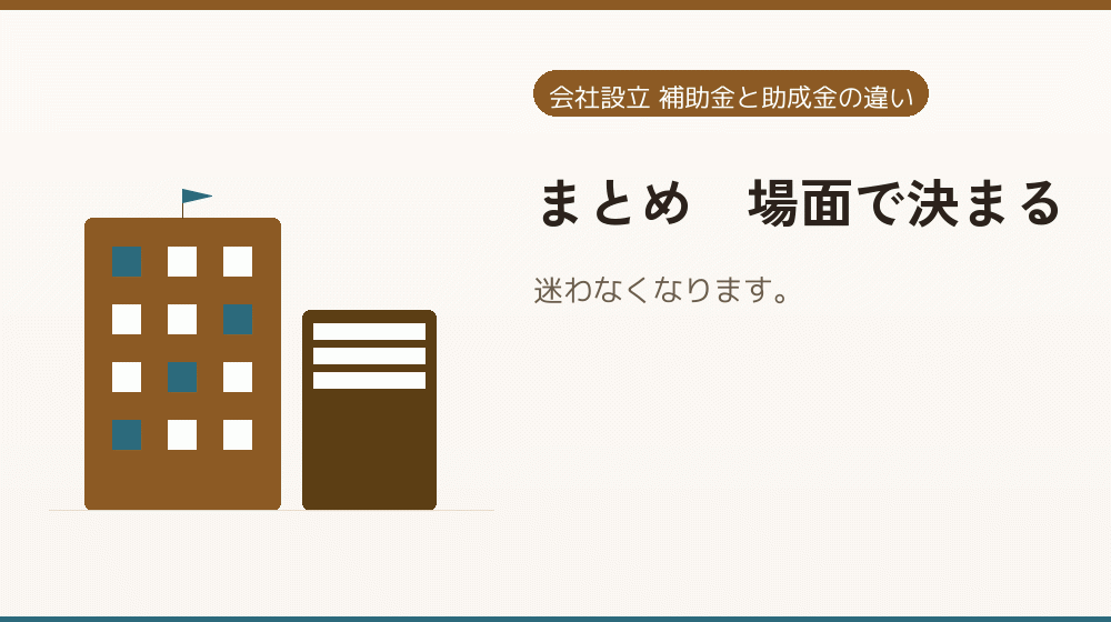 まとめ|場面で決まる|会社設立の補助金と支援