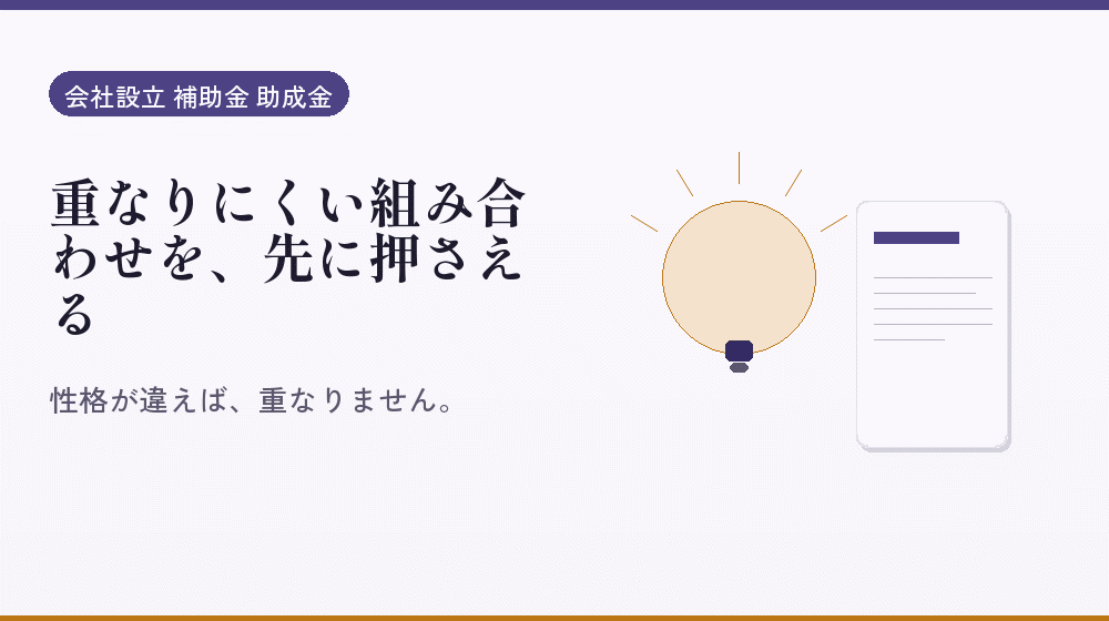 重なりにくい組み合わせを、先に押さえる｜会社設立の補助金と支援