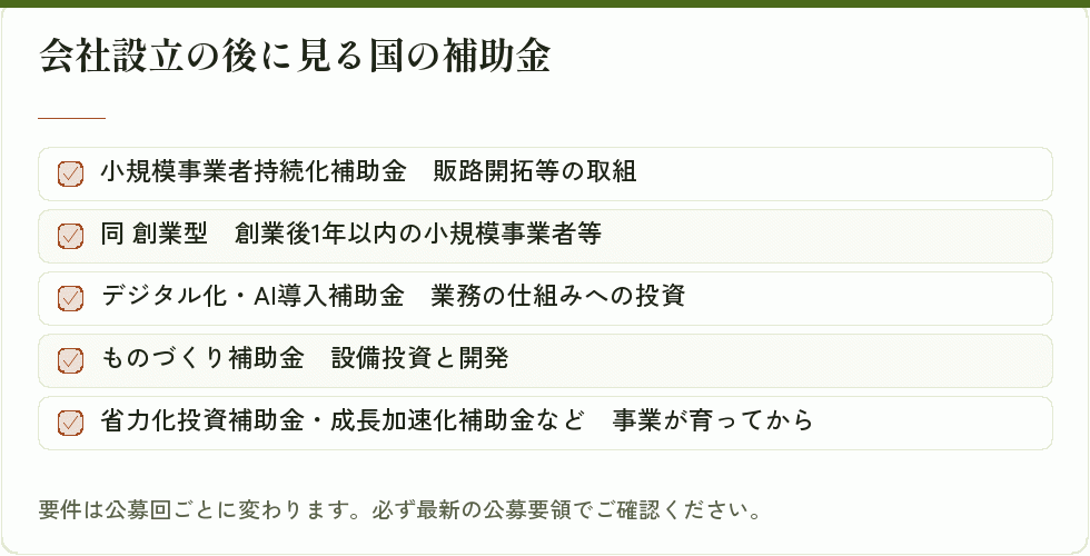 会社設立後に狙える国の補助金