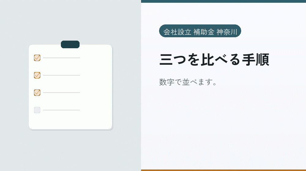 三つを比べる手順｜会社設立の補助金と支援