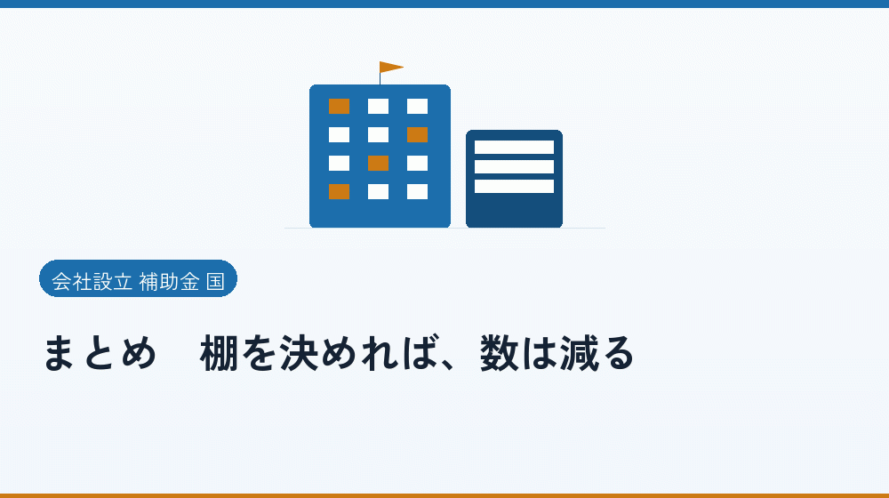 まとめ｜棚を決めれば、数は減る｜会社設立の補助金と支援