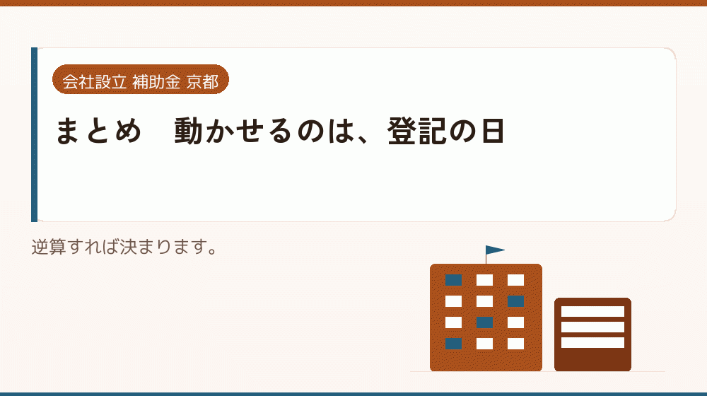 まとめ|動かせるのは、登記の日|会社設立の補助金と支援