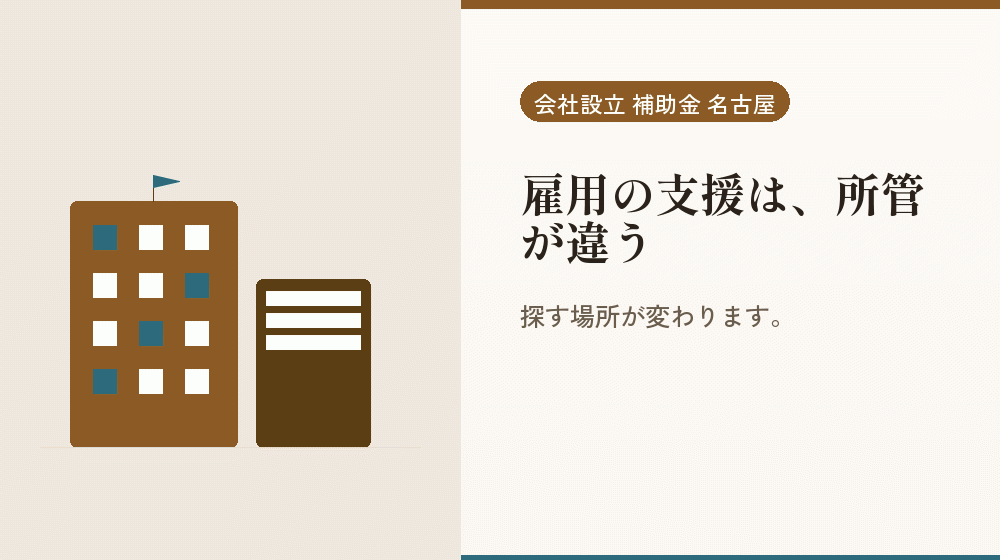 雇用の支援は、所管が違う|会社設立の補助金と支援