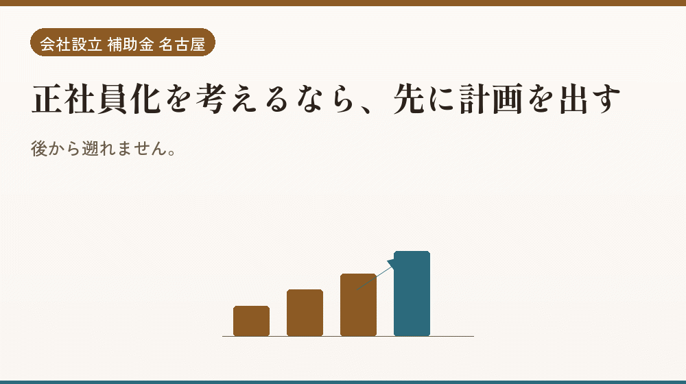 正社員化を考えるなら、先に計画を出す|会社設立の補助金と支援