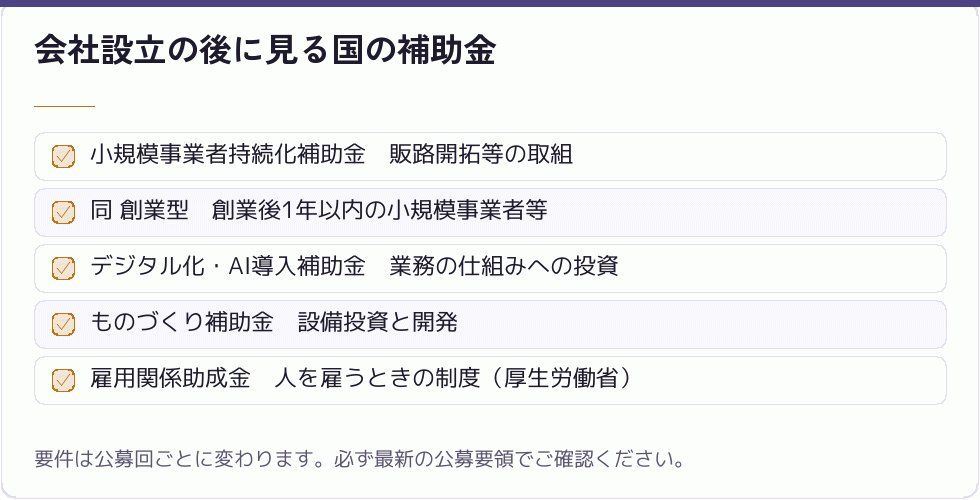 会社設立後に狙える国の補助金