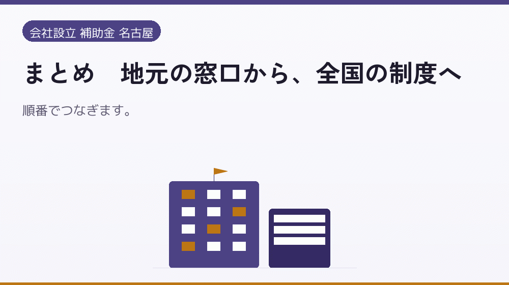 まとめ|地元の窓口から、全国の制度へ|会社設立の補助金と支援