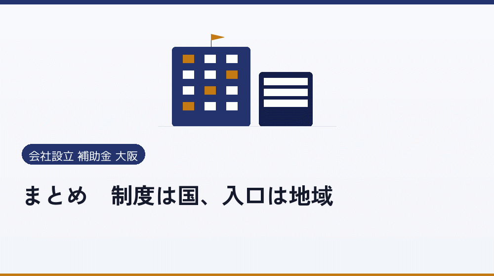 まとめ｜制度は国、入口は地域｜会社設立の補助金と支援