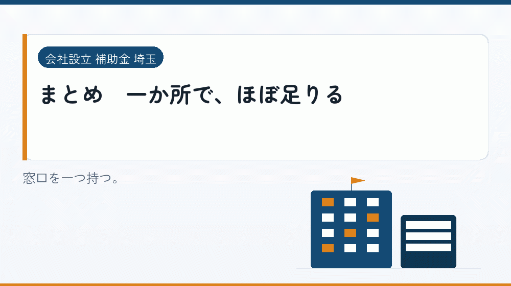 まとめ|一か所で、ほぼ足りる|会社設立の補助金と支援