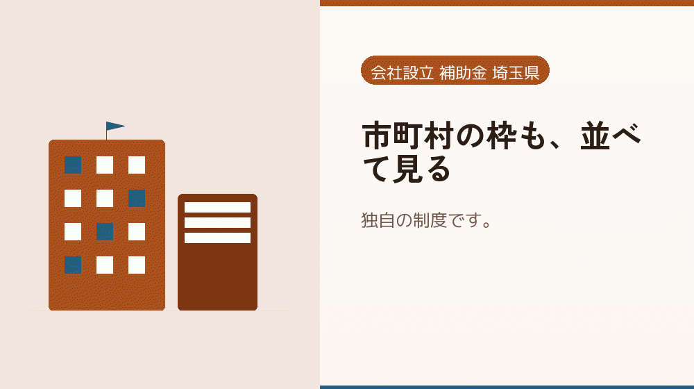 市町村の枠も、並べて見る|会社設立の補助金と支援