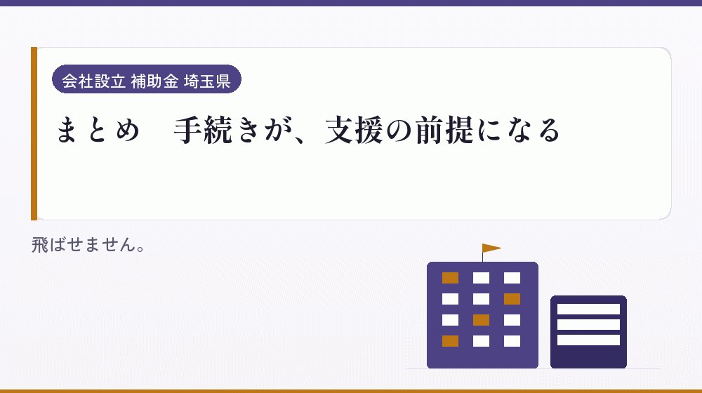 まとめ｜手続きが、支援の前提になる｜会社設立の補助金と支援
