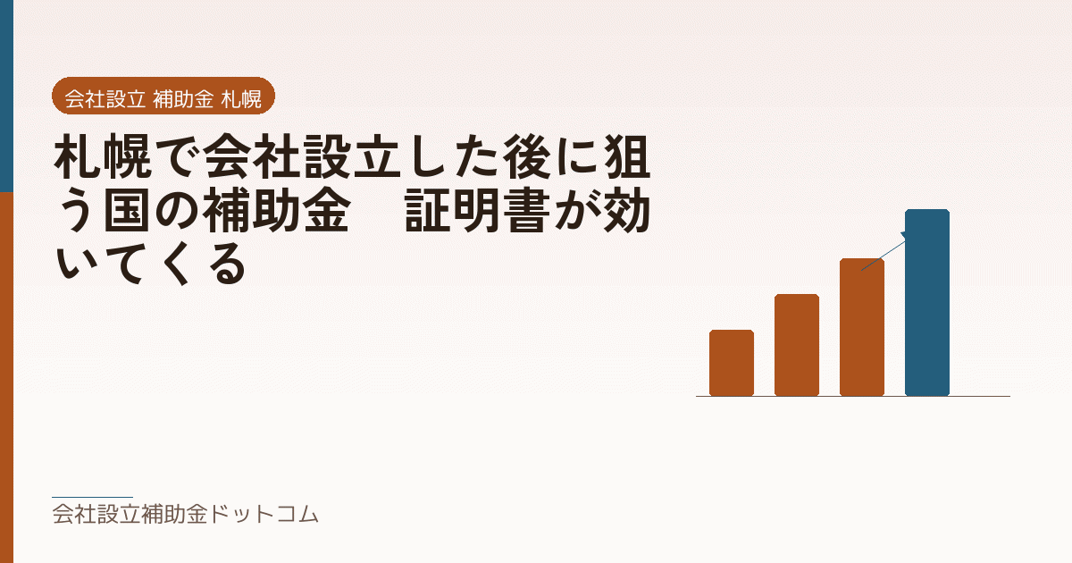 札幌で会社設立した後に狙う国の補助金|証明書が効いてくる|会社設立の補助金と支援の解説