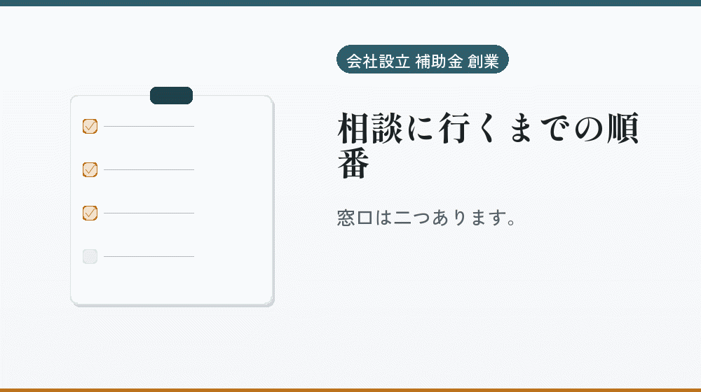 相談に行くまでの順番|会社設立の補助金と支援
