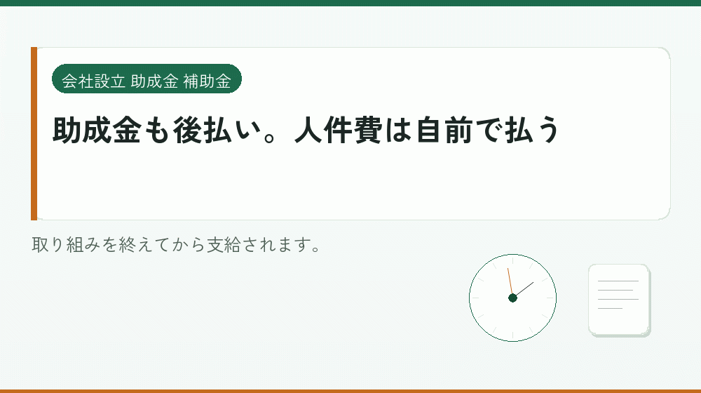 助成金も後払い。人件費は自前で払う｜会社設立の補助金と支援