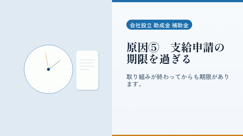 原因⑤｜支給申請の期限を過ぎる｜会社設立の補助金と支援