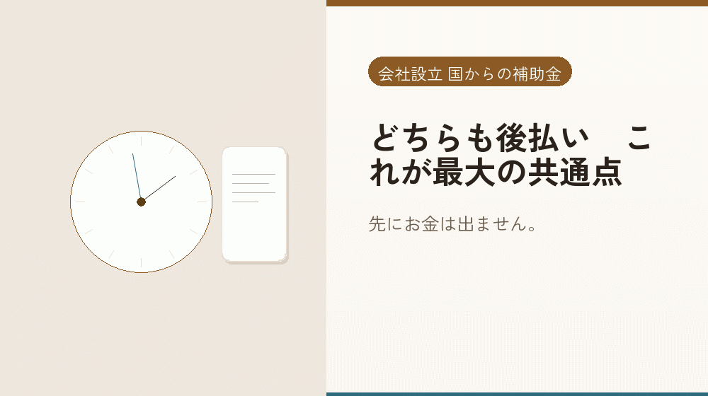 どちらも後払い｜これが最大の共通点｜会社設立の補助金と支援