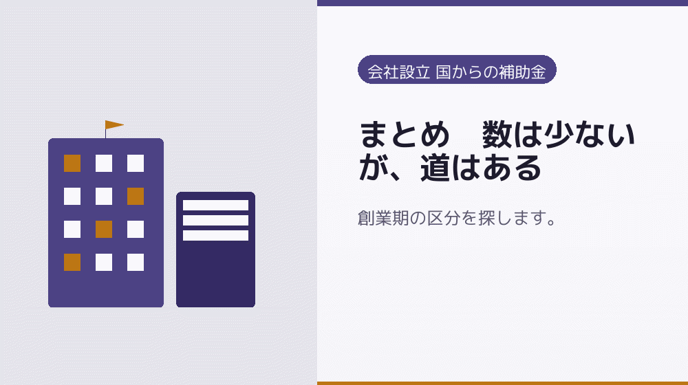 まとめ|数は少ないが、道はある|会社設立の補助金と支援