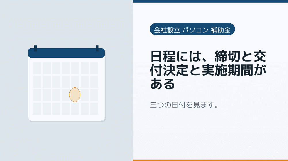 日程には、締切と交付決定と実施期間がある|会社設立の補助金と支援