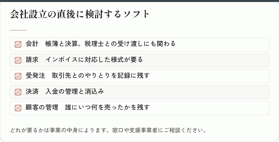 会社設立時に入れるソフトの候補