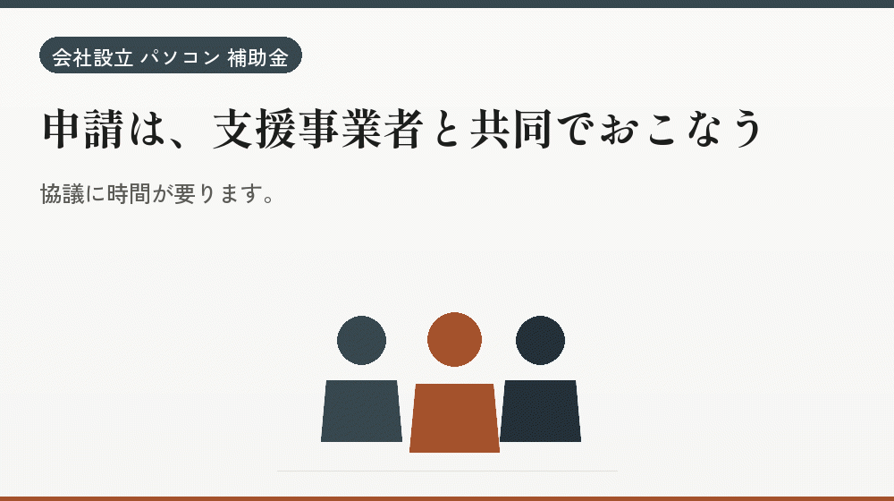 申請は、支援事業者と共同でおこなう｜会社設立の補助金と支援