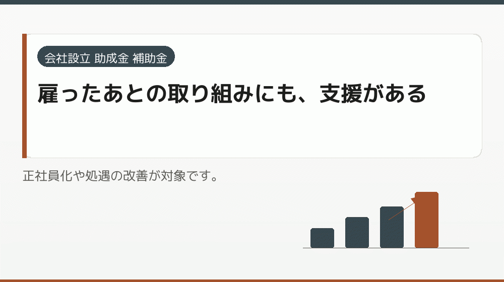雇ったあとの取り組みにも、支援がある｜会社設立の補助金と支援