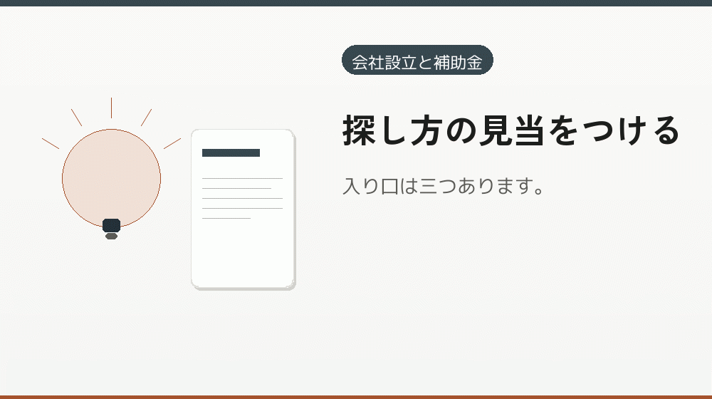 探し方の見当をつける｜会社設立の補助金と支援