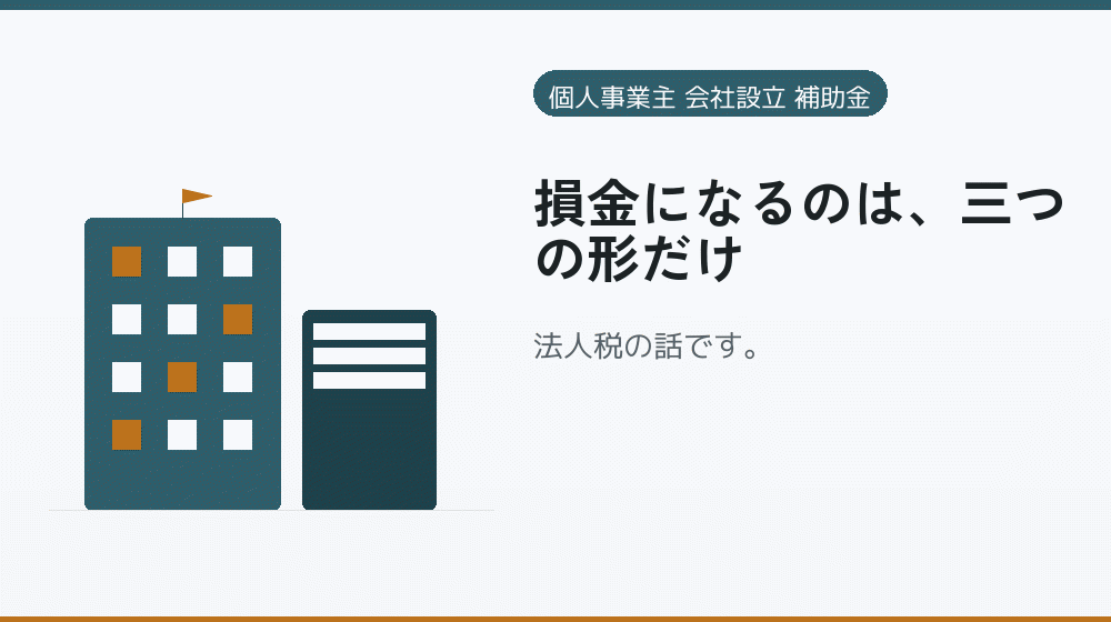損金になるのは、三つの形だけ|会社設立の補助金と支援