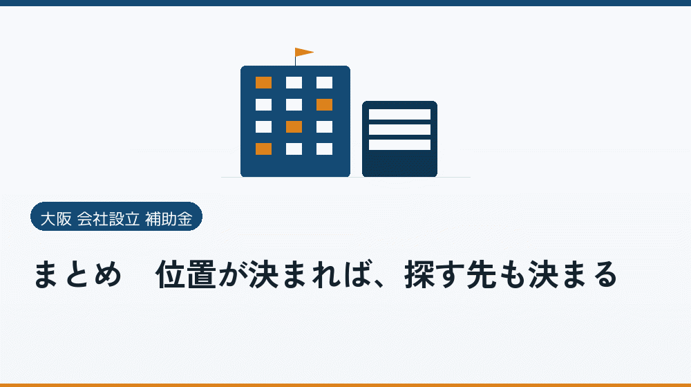 まとめ|位置が決まれば、探す先も決まる|会社設立の補助金と支援