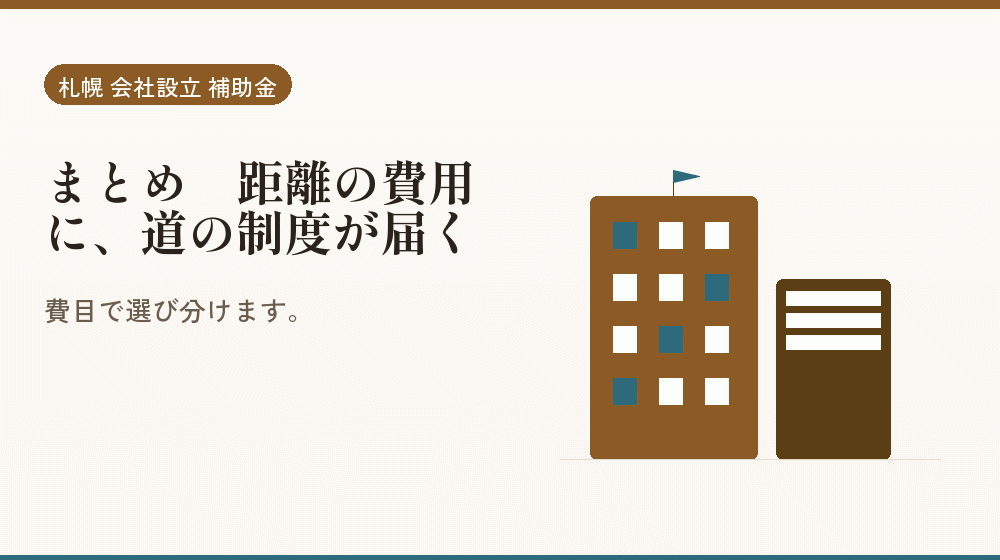 まとめ｜距離の費用に、道の制度が届く｜会社設立の補助金と支援