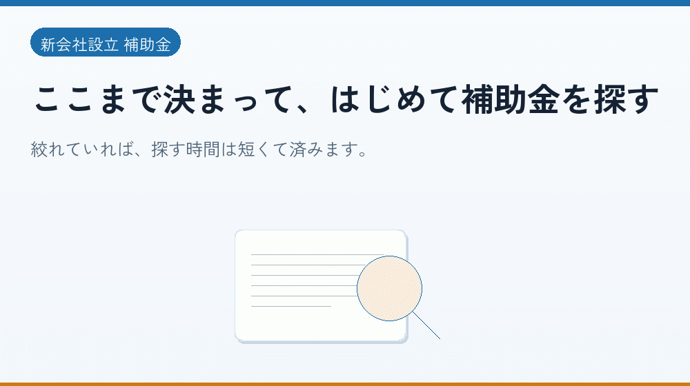 ここまで決まって、はじめて補助金を探す｜会社設立の補助金と支援