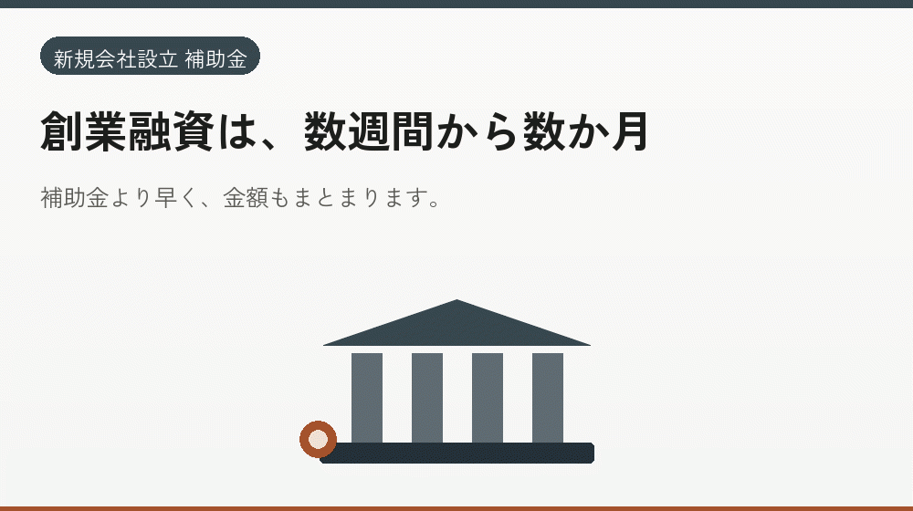 創業融資は、数週間から数か月｜会社設立の補助金と支援