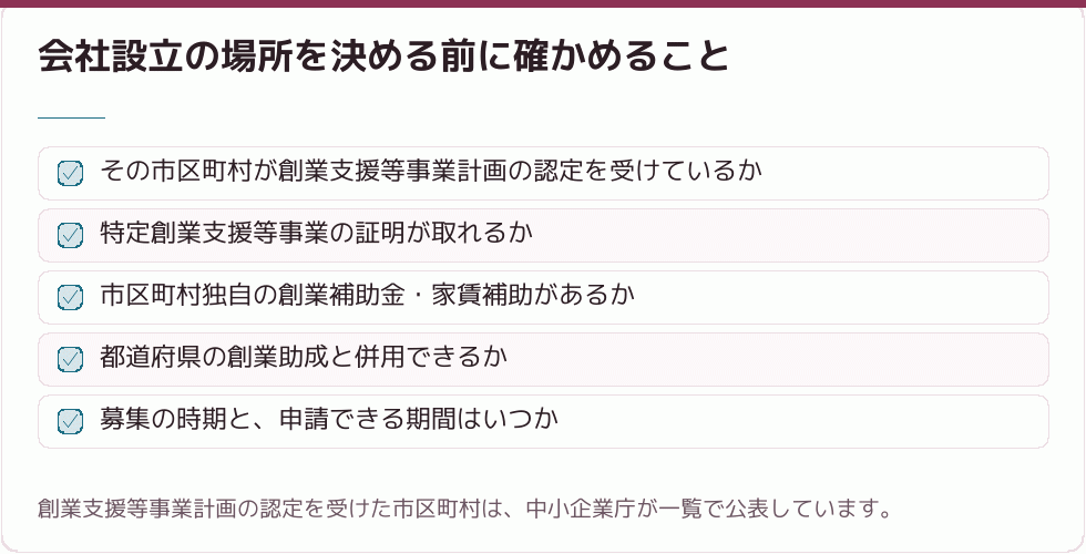会社設立の場所を決める前に確かめること｜会社設立の補助金